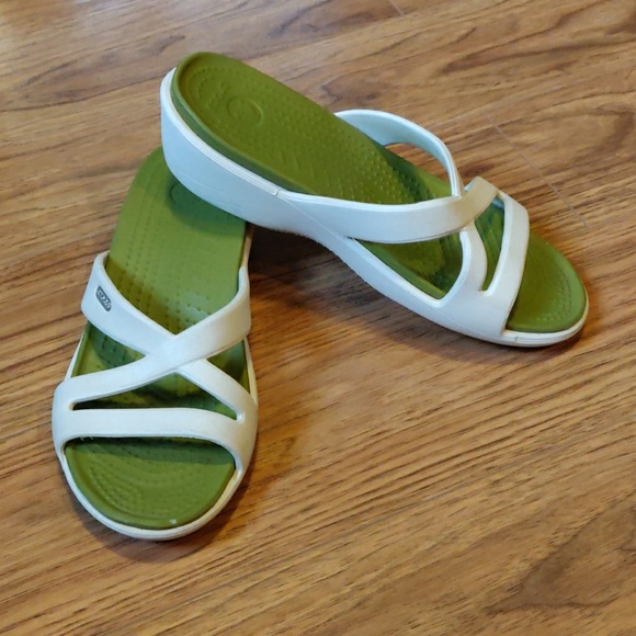 CROCS Shoes - 4/$20 white and green Crocs wedge sandals